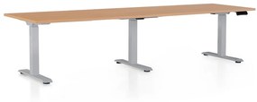 Výškovo nastaviteľný stôl OfficeTech Long, 260 x 80 cm, sivá podnož, buk