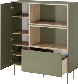 Vysoká komoda Desin 120 cm s dvoma dverami a zásuvkou - olivový / dub nagano