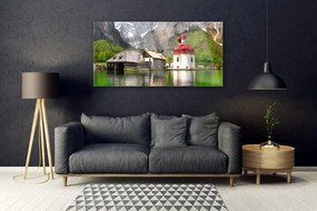 Obraz na akrylátovom skle Hora strom dom krajina 120x60 cm