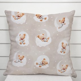 Biante Detská bavlnená obliečka na vankúš Sandra SA-744 Spiace medvedíky na obláčikoch na sivobéžovom 60 x 60 cm