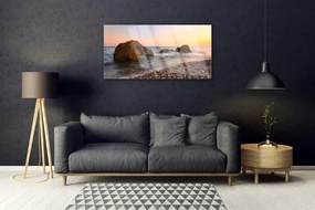 Skleneny obraz Pobrežie more vlny skaly 100x50 cm
