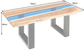 Konferenčný stolík LIQUID 110 cm akáciové drevo s modrým epoxidovým pásom