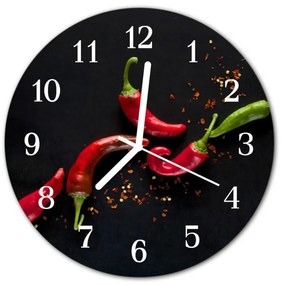 Nástenné sklenené hodiny Chilli korenie fi 30 cm