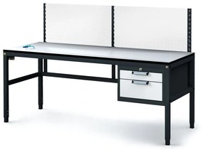 Alfa 3 Antistatický dielenský ESD stôl s perfopanelom, 2 zásuvkový box na náradie, 1800x800x745-985 mm