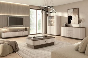 TV stolík Vesper 187 cm 4D - kašmír / orech / čierne úchyty