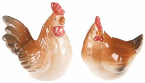 Keramická dekorácia Sliepočka a kohútik, 8 x 8 x 6cm, súprava 2 ks