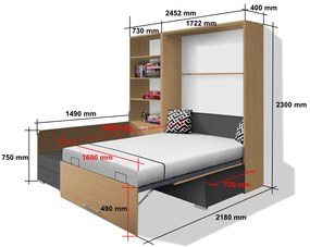 Nabytekmorava Sklápacia posteľ s pohovkou VS 21075 - 200x160 cm farba pohovky: Krémová, Typ farebného prevedenia: Dub sonoma svetlý / dvere dub sonoma svetlý