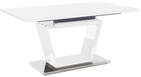 Kondela Jedálenský stôl, rozkladací, biela extra vysoký lesk/oceľ, 160-220x90 cm, PERAK