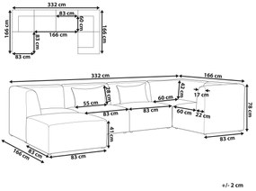 5-miestna modulárna rohová menčestrová pohovka s taburetom ľavostranná sivobéžová LEMVIG Beliani