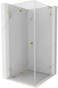Mexen Lunar-F L, skladací sprchový kút ľavý 90 x 90 cm, 8mm číre sklo, zlatý profil, 836L-090-090-50-00-L
