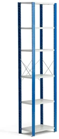 Policový kovový regál MIX, základná sekcia, 2500x600x500 mm, modrá, šedá