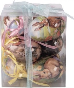 6ks dekorácia farebné závesné vajíčko s zajačikmi Spring Egg - Ø 5*8 cm