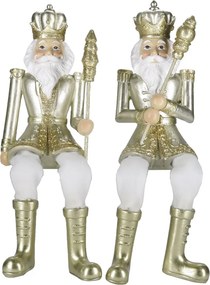 Bielo-zlatá vianočná dekorácia socha sediaca Luskáčik - 6*6*12/21 cm