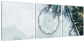 Obraz palmy nad morom (s hodinami) (90x30 cm)