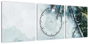 Obraz palmy nad morom (s hodinami) (90x30 cm)