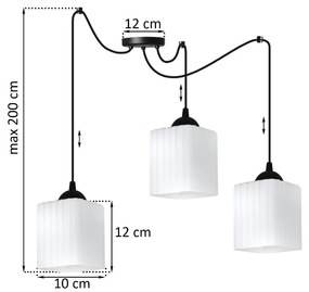 Závesné svietidlo Riffle Square Spider, 3x biele sklenené tienidlo, b