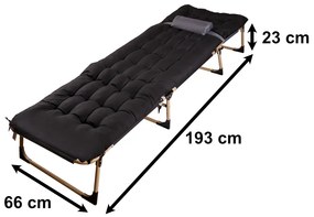 Turistické skladacie poľné lôžko 198 cm čierne