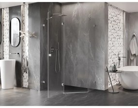 Mexen Lunar, päťuholníkový sprchový kút naklápací doľava 90 x 80 cm, 8mm číre sklo, chrómový profil, 831-090L-080P-01-00-L