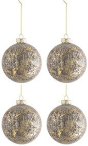 4ks šedá zlatá vianočná sklenená ozdoba Cleo - Ø 10 cm