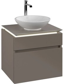 VILLEROY &amp; BOCH Legato závesná skrinka pod umývadlo na dosku (umývadlo v strede), 2 zásuvky, s LED osvetlením, 600 x 500 x 550 mm, Truffle Grey, B568L0VG