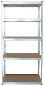 Stabil S, bezskrutkový kovový regál s HDF policou, 180x90x40 cm, 5 políc, 175kg na policu, zinok
