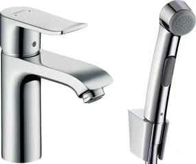 Hansgrohe Metris New, umývadlová batéria s ručnou sprchou Bidette, s výpusťou, chrómová, HAN-31285000