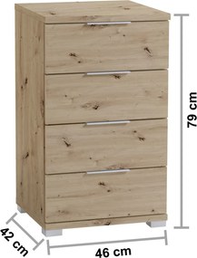 Nočný stolík/skrinka so 4 zásuvkami Smilla, výška 79 cm, dub artisan