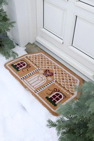Hnedá kokosová rohožka perníková chalúpka Gingerbread – 75*45*1,5 cm