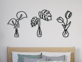 drevko Drevená nálepka Listy a kvety vo váze Rozmer obrazu: 28,5 x 65 cm, Farba dekorácie: Čierna