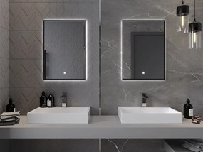 Mexen Erma LED podsvietené kúpeľňové zrkadlo 50 x 70 cm, LED 6000K, anti-pára, čierny rám - 9814-050-070-611-70