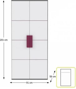 KONDELA Lobete S82 2D šatníková skriňa sivá / biela / fialová