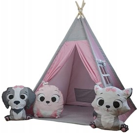 Detský stan TEEPEE (TÝPIE) ANIMALS s doplnkami - RUŽOVÁ PARTIČKA - ružový/sivý