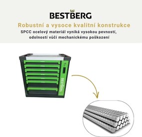 Kovový pojazdný dielenský vozík s 263 nástrojmi a 7 zásuvkami BestBerg BBTC-703T / SPCC steel