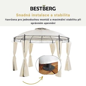 Záhradný altán s LED solárnym osvetlením BestBerg BBGG-21 / 350 x 274 cm / béžová