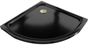 Mexen SLIM - Štvrťkruhová sprchová vanička 70x70x5cm + zlatý sifón, čierna, 41707070G