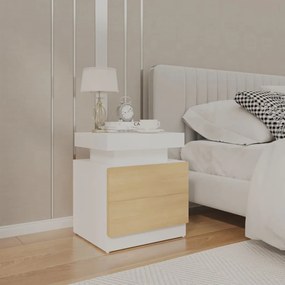 Nočný stolík biely a farby dubu sonoma 45x35x52 cm drevotrieska
