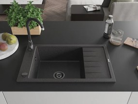 Mexen Elias, granitový drez granitový 795x480x200 mm, 1-komorový, čierna-škvrny s čiernym sifónom, 6511791005-76-B