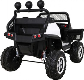 Ramiz Mercedes Benz Unimog elektrické autíčko pre deti biele + pohon 4x4 + diaľkové ovládanie + nosič batožiny + pomalý štart + MP3 + LED