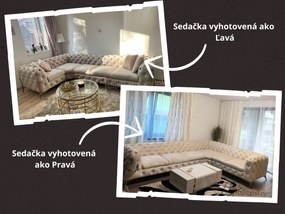 ROHOVÁ SEDAČKA CHESTERFIELD LARISSA PRAVÁ - ĽAVÁ ZELENA SMARAGDOVÁ LÁTKA 323 X 204 cm