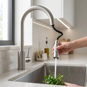 Rea Fresh Touch, vysoká kuchynská batéria s výsuvnou 2-funkčnou spŕškou, brúsená oceľ, REA-B6735