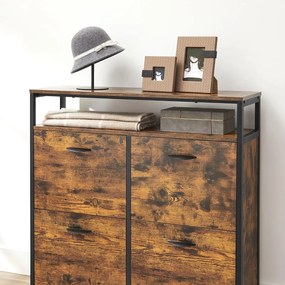 Skrinka na topánky, úžky botník so 4 dvierkami, rustikálny hnedý