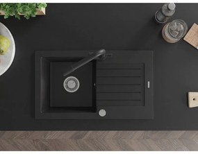 Mexen Pablo, granitový drez 752x436x161 mm, 1-komorový a čierna matná batéria Duero, čierna, 6510-77-671600-70