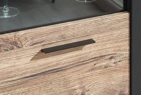 Vysoká vitrína Boston, čierna/dub ribbeck, s osvetlením, pravá