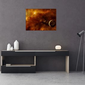 Sklenený obraz - Planéty s hmlovinou (70x50 cm)
