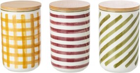 Súprava 3 kameninových dóz s vekom Burgundy & Olive – 10*10*15,8 cm