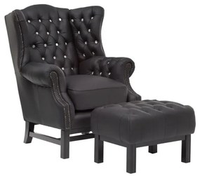 furniture-nabytek.cz - Masívne kreslo Chesterfield Kingsfield, ušák, pravá koža, čierne
