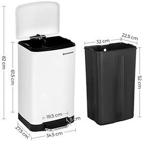 SongmicsHome Odpadkový kôš s pomalým zatváraním SLOW, 30l, biela