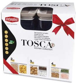 STEFANPLAST Súprava 3 obdĺžnikových dóz Tosca, transparetná/svetlo sivá