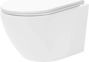 Rea Carlo Mini, závesné záchodová misa Tornado Rimless 485x365x350 mm + WC sedadlo, biela lesklá, REA-C8770