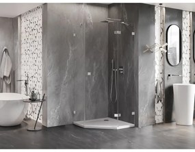 Mexen Lunar, päťuholníkový sprchový kút s pravým sklonom 80 x 80 cm, 8mm číre sklo, chrómový profil, 831-080P-080L-01-00-P